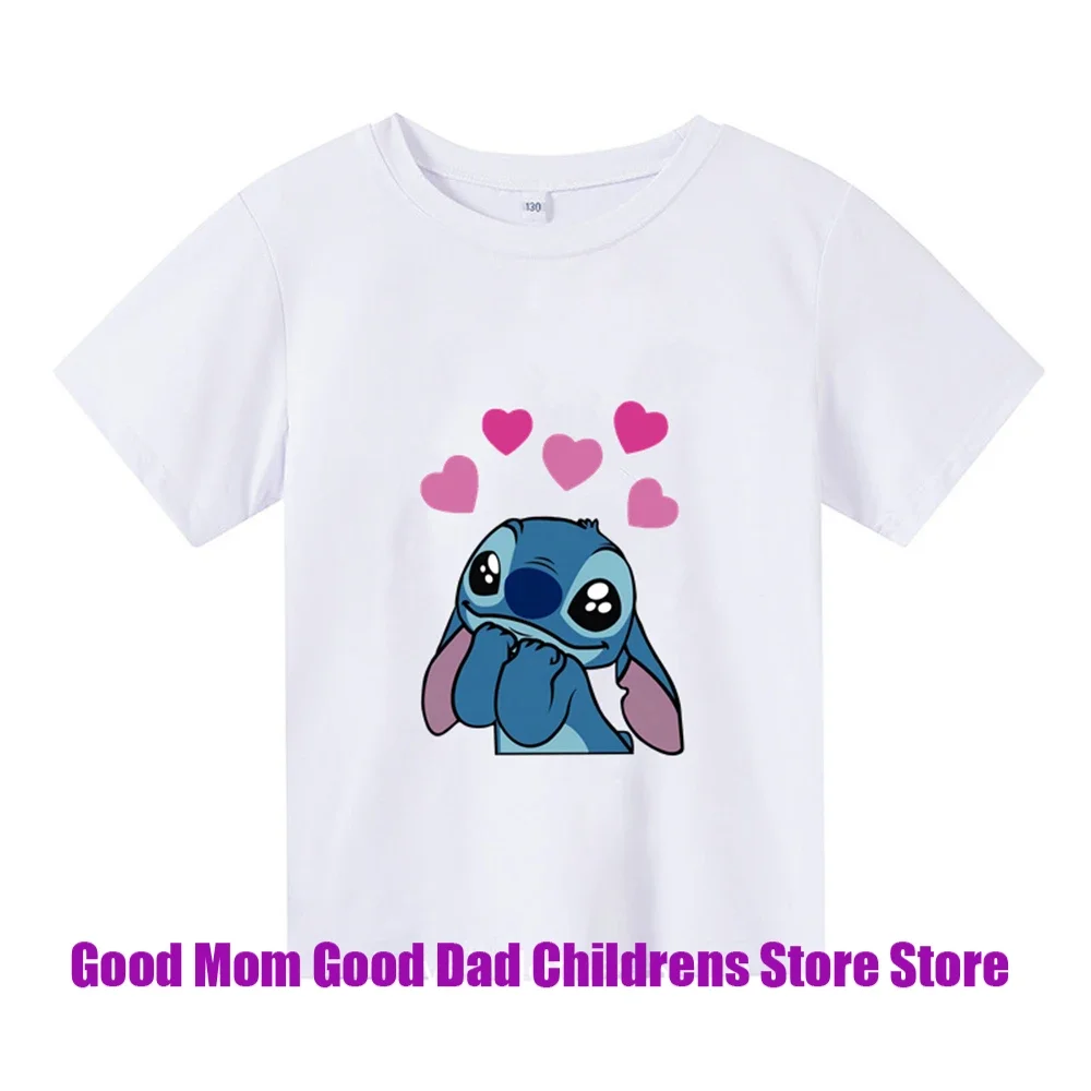 Summer New White T Shirts Kids Harajuku Top Lilo & Stitch Kawaii Pattern Children T-shirts Dropship Fashion Outdoor Style