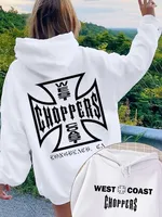 West Coast Choppers Cross Logo Graphic Printred Hoodie Men's Fleece Cotton Sweatshirt Men Women Fashion Vintage Clothes Hoodies