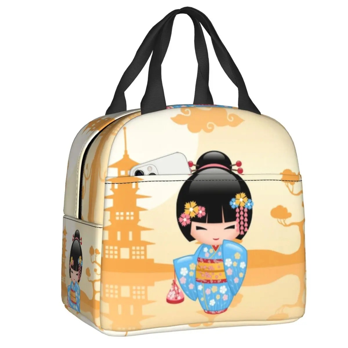 

Японская кукла Maiko Kokeshi на заказ, термоизолированная сумка для обеда, женская многоразовая сумка для обеда для работы, школы, путешествий, хранения, коробка для еды
