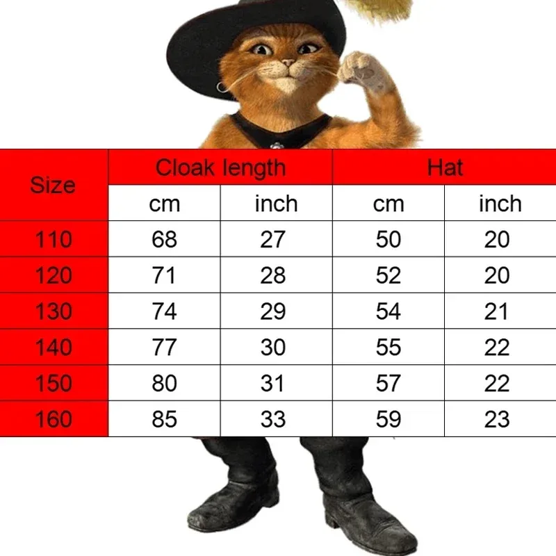 Puss In Boots Cosplay Kids Costume Hat Cloak Belt Anim Cartoon Puss Cosplay Halloween Carnival Party Costumes for Boys Girls
