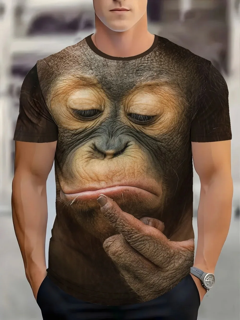 Lustiges T-Shirt mit Küssendem Affen-Motiv für Männer, 3D-Druck, Parodie-Gorilla, Schnelltrocknend, Atmungsaktiv, Unisex Kurzarm-Oberteil – Detail 8