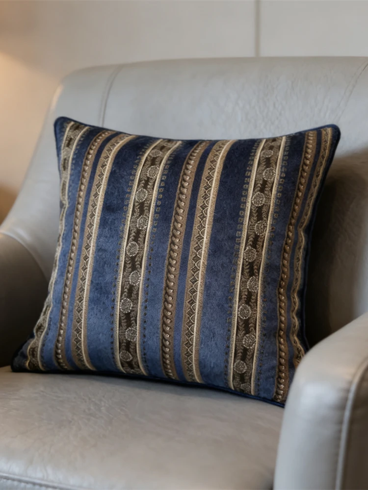 

Элитная винтажная полосатая сине-черная классическая американская подушка для дивана из шаненила, 45x45 см, квадратная, с окантовкой, с фибровым наполнителем, для домашнего декора