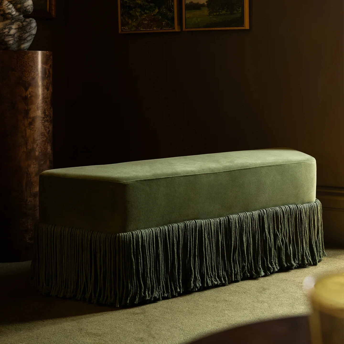 French vintage high-end fringed sofa stool