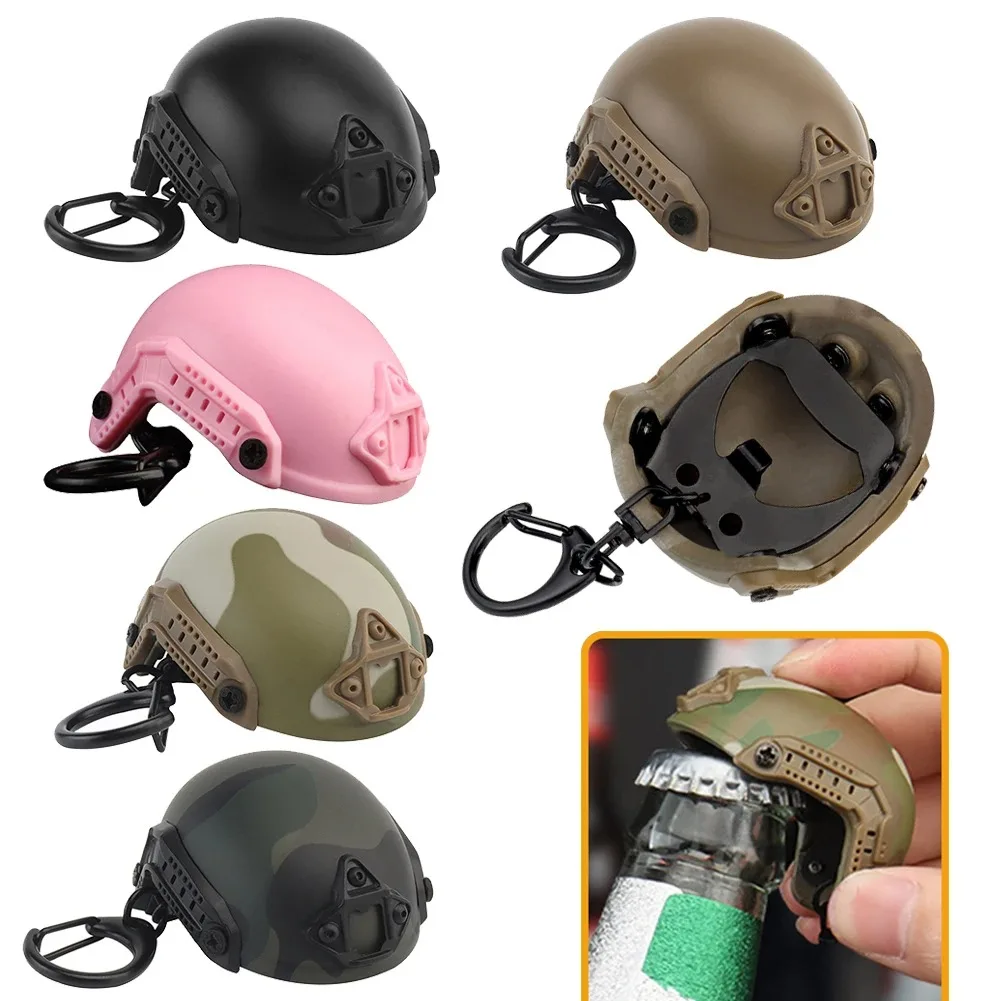 Mini Helmet Bottle Cap Opener Keychain Hiking Camping Portable Helmet Shaped Tactical Bottle Opener Tools Military Charm