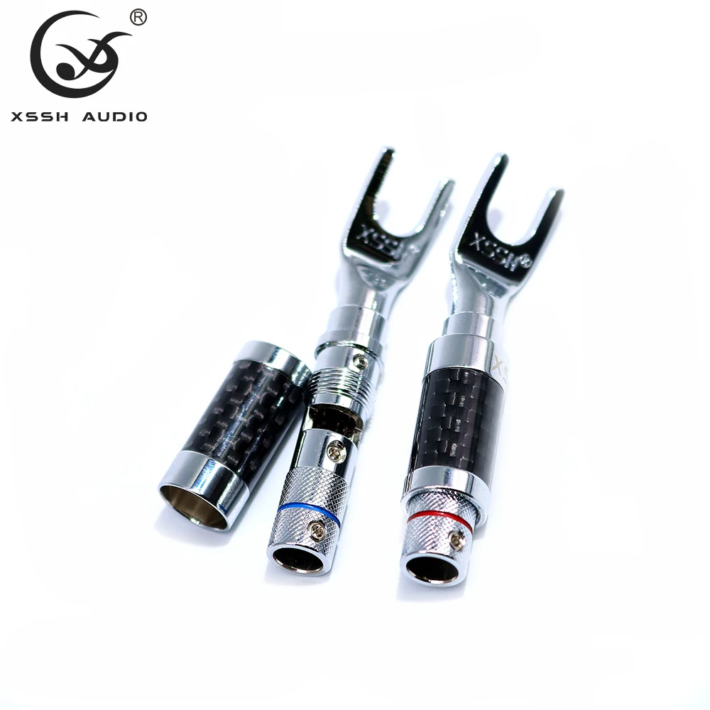 Y Shape Spade Banana Plug XSSH OEM Hifi Pure Copper Rhodium Plated Fork AMP Speaker Cable 6.8mm Audio Wire Banana Jack Connector