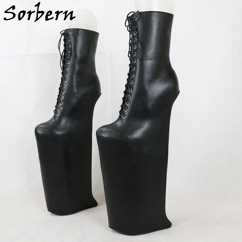 Sorbern 40Cm High Heel Drag Queen Wedge Ankle Boots Women Hidden Platform Lace Up Heelless Shoes Fetish Style Booties Custom