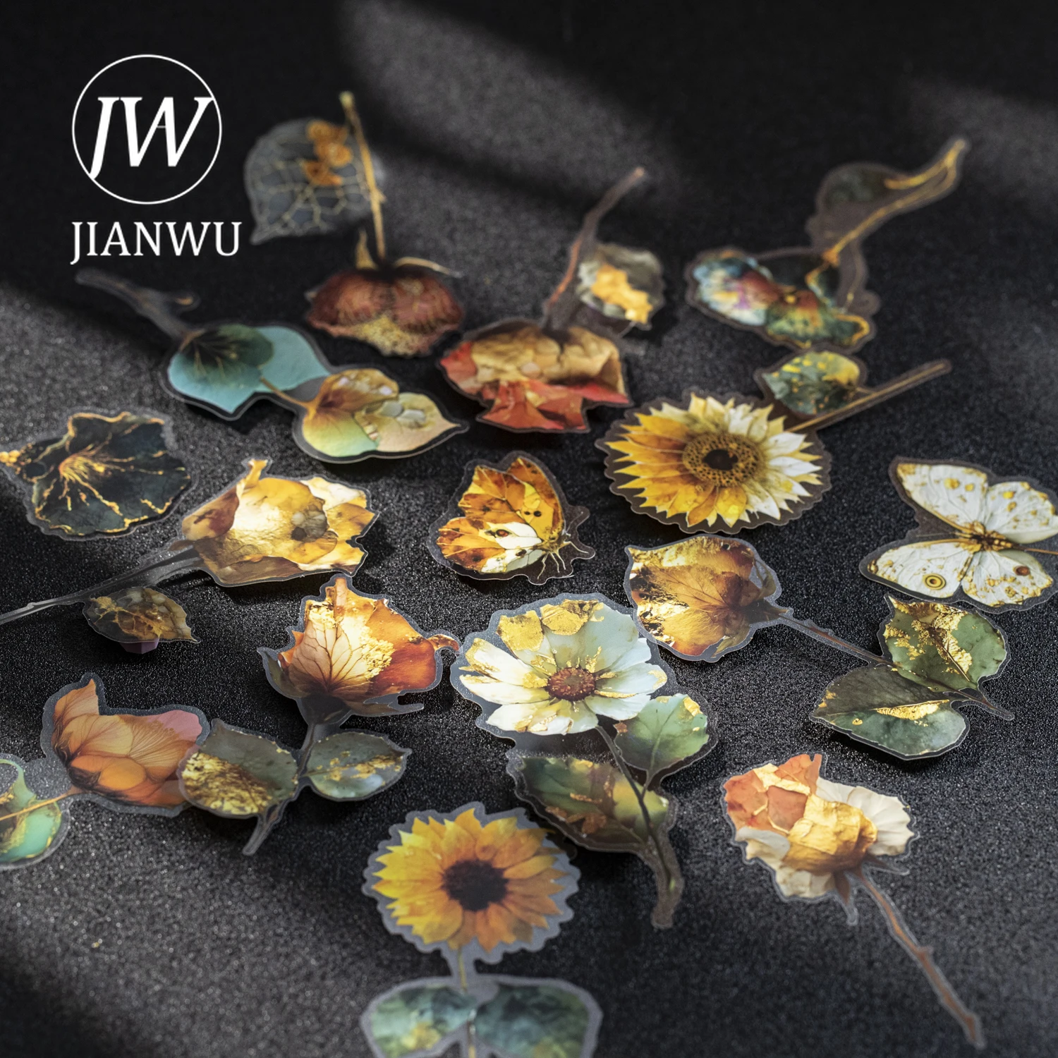 JIANWU Seria Złocone Kwiaty Cień Vintage Kwiatowy Krajobraz Materiały do Kolażu Scrapbook Naklejki PET Kreatywne DIY Dziennik Artykuły Papiernicze