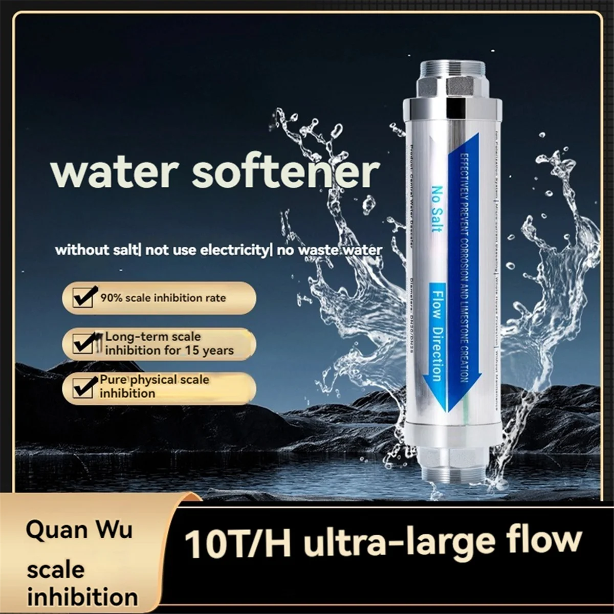 ABKM Whole House Central Water Softener Scale Filter Prevent Scale Built Up on Water Pipes Smart Toilet Boilers