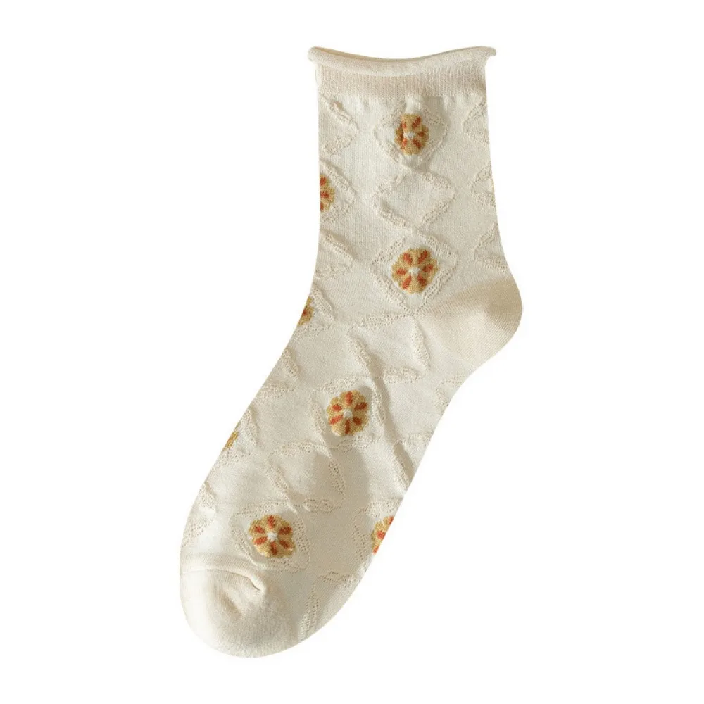 

Носки для сна, носки средней длины с милым цветком, утолщенные носки с цветочным принтом, чулочно-носочные изделия, дышащие вязаные носки средней длины, осень