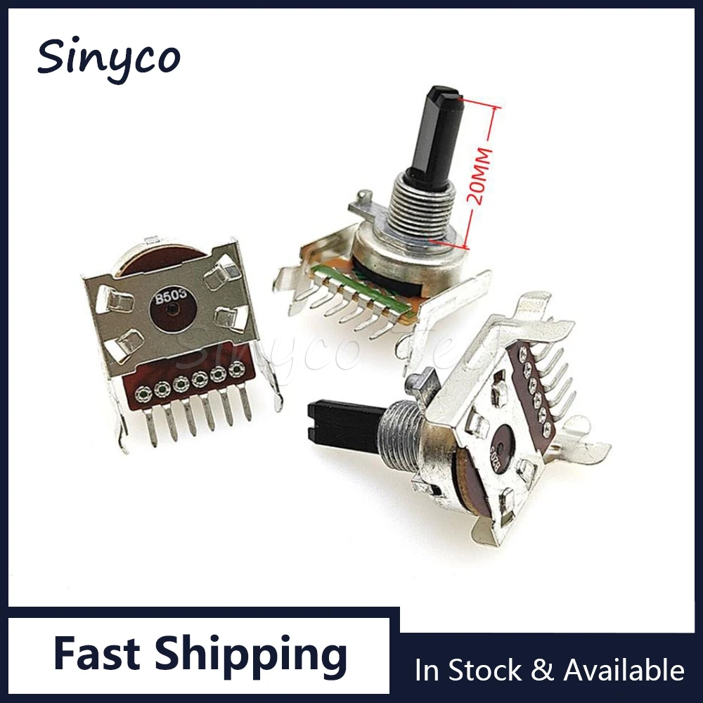 1PCS 161 Dual Horizontal 6Pin B10K B20K B50K B100K D Shaft Length 20mm Audio Volume Adjustment Potentiometer B103 B203 B503 B104