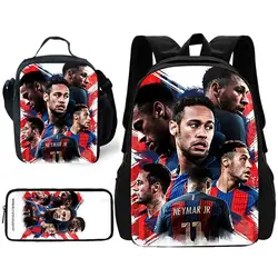 Mochila escolar para niños de juego de fútbol con bolsas para el almuerzo, bolsas para lápices, mochilas escolares N-NeymarS para niños y niñas, el mejor regalo