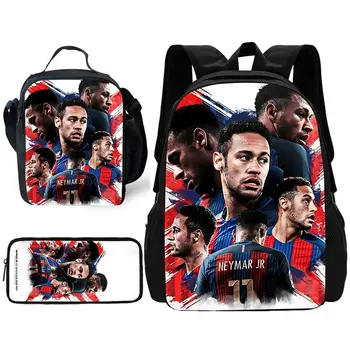 Game Football Child School Backpack with Lunch Bags ,Pencil Bags ,N-NeymarS School Bags for Boys Girls Best Gift