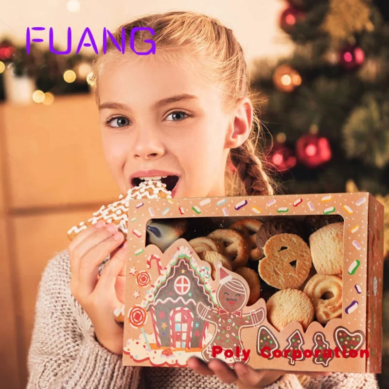 Unser warmes Weihnachts geschenk Weihnachts fenster Kuchen box Design für Weihnachten Bäckerei Keks Kuchen Brownie Paket verpackung Box für kleine Unternehmen