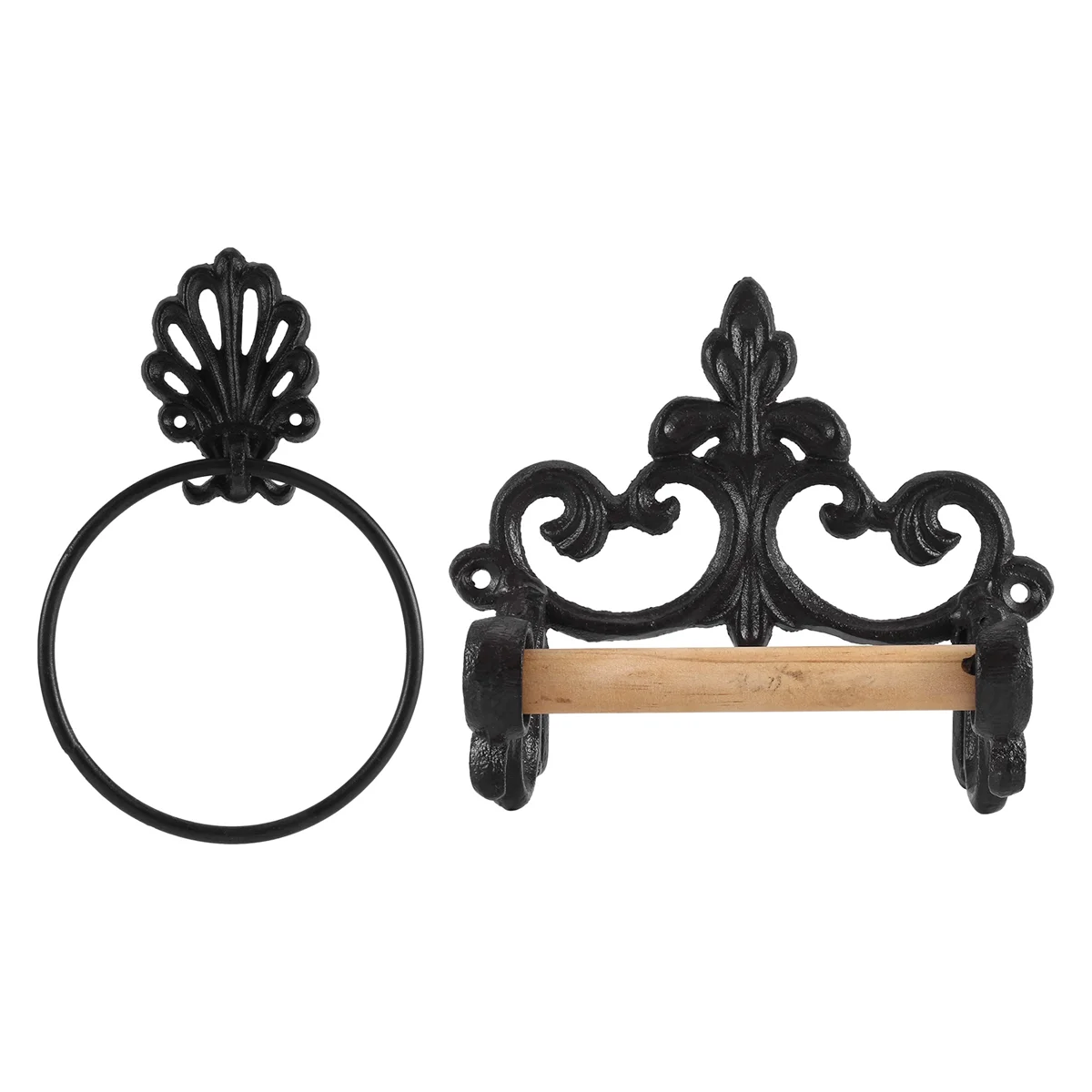 Black Toilet Roll Holder Towel Holder Set,Bathroom Cast Iron Towel Ring Toilet Roll Holder Wall Mounted, Vintage