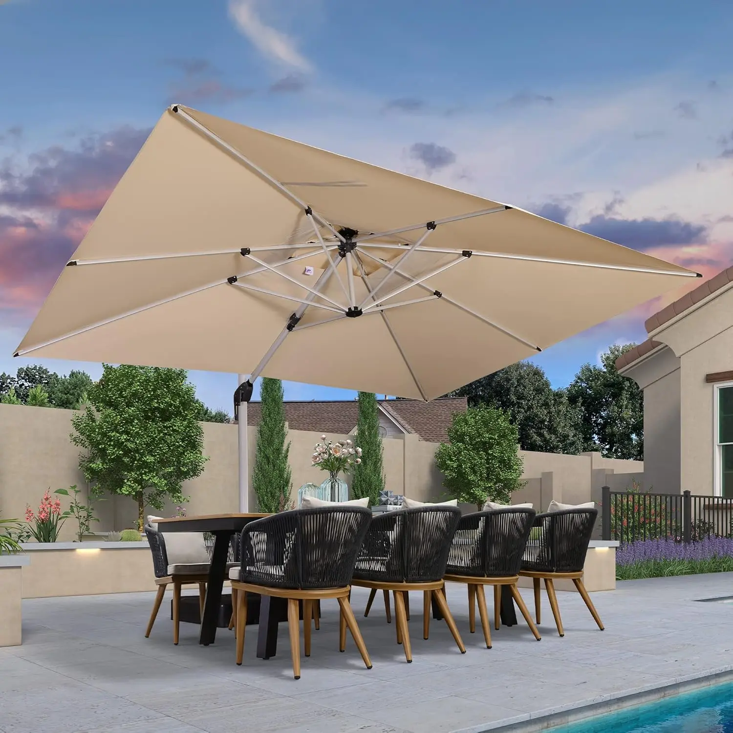 

10' X 13' Patio Outdoor Rectangle Umbrella Large Cantilever Umbrella Windproof Offset Umbrella for Garden Pool Patio