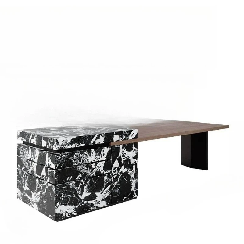 European style mid-island platform, luxury stone retractable dining table, multi-functional wood grain guide platform
