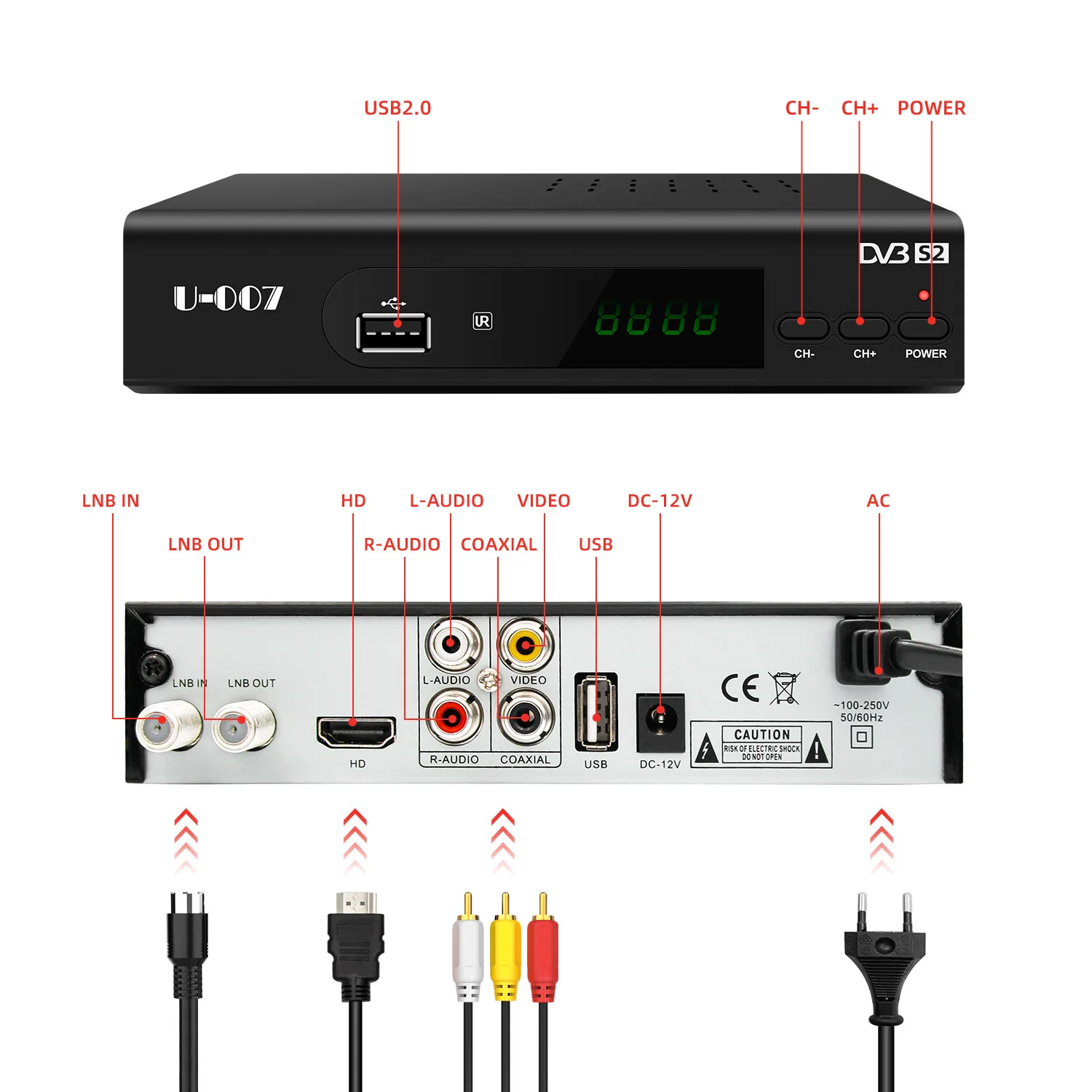 DVB-S2 satellite receiver, free to air dvb-s2 set top box, 1080P HD