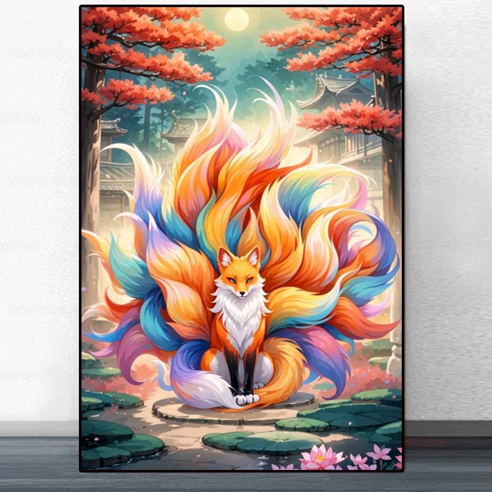 Diamond Art Painting New Arrival Fantastic Colorful Nine Tailed Fox Diamond Mosaic Full Sqaure Round Cross Stitch Home Decor