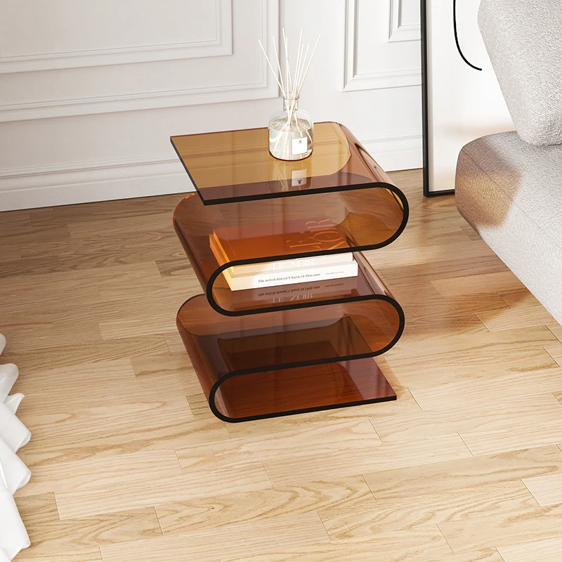 

Nordic Acrylic S-Shaped Side Table Minimalist Luxury Bookshelf Storage Stand Living Room Bedroom End Table 5 Colors