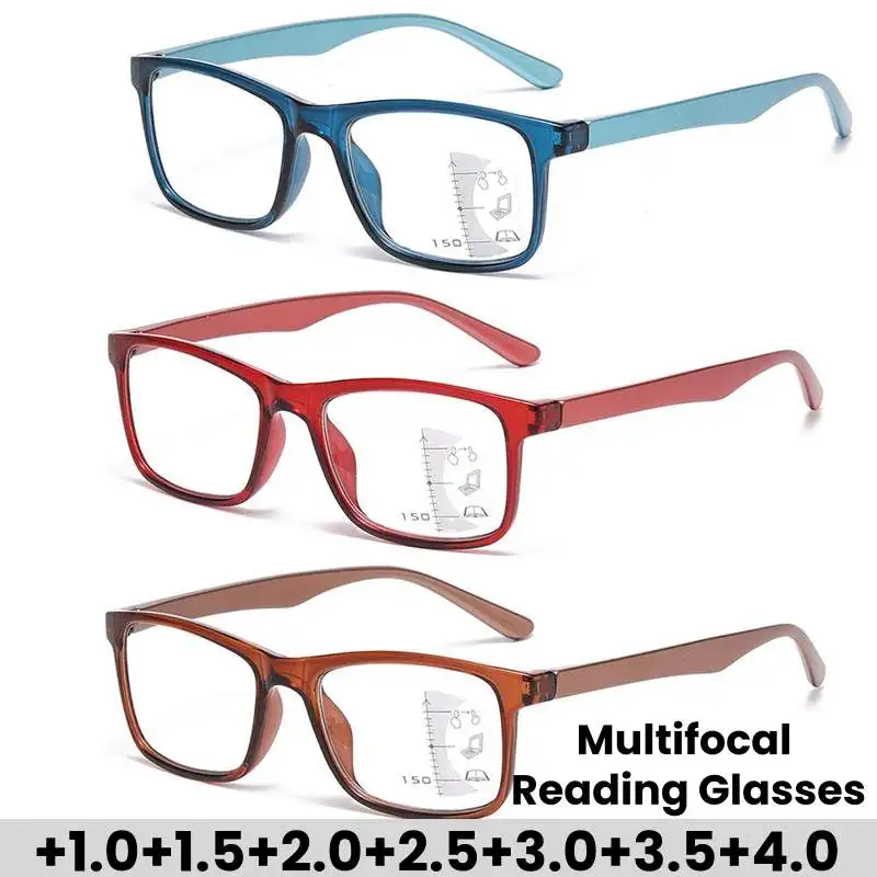 

Ultralight Square Multifocal Reading Glasses Unisex Blue Light Protection Progressive Presbyopia Glasses of View Far and Close