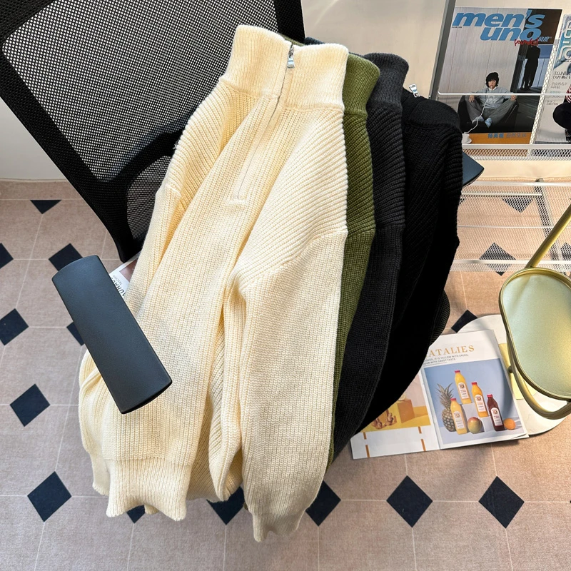 

Men's High Ne f Zip Knitwear Casual Loose Fit Autumn Winter Faion Simple Sle Polyester Fiber Long Sve Thermal Top