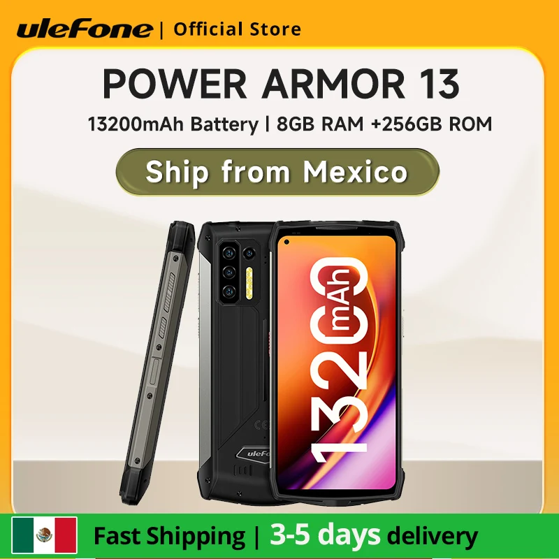 Ulefone Power Armor 13 13200mAh Rugged Phone 256GB Android 12 Waterproof Smartphone 6.81” 2.4G/5G WLAN Mobile Phones NFC Global