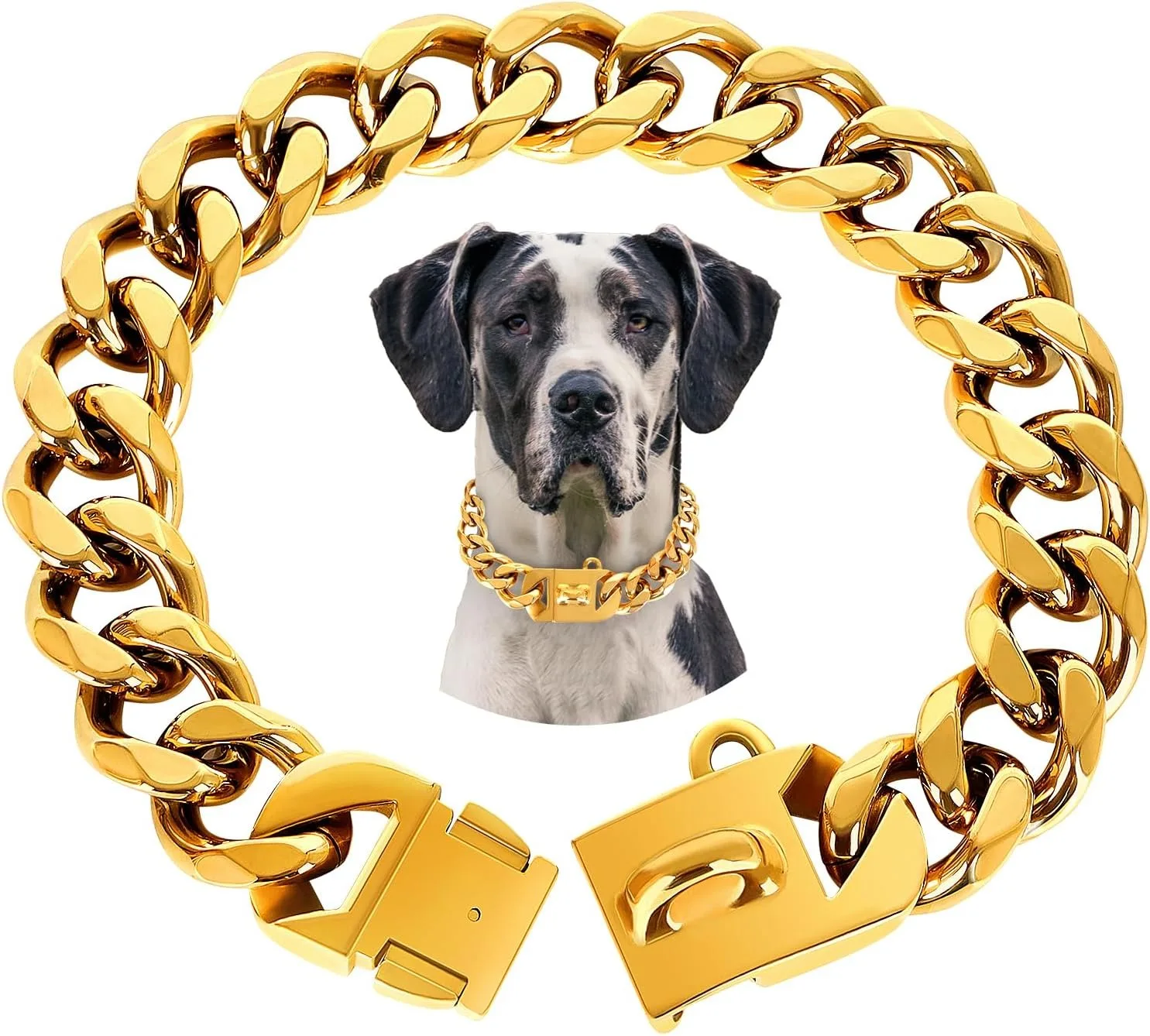 

23MM Gold Dog Collar,Dog Chain Collars with Cuban Link Dog Collar,Heavy Duty Training Collar Chew Proof for Medium Dogs