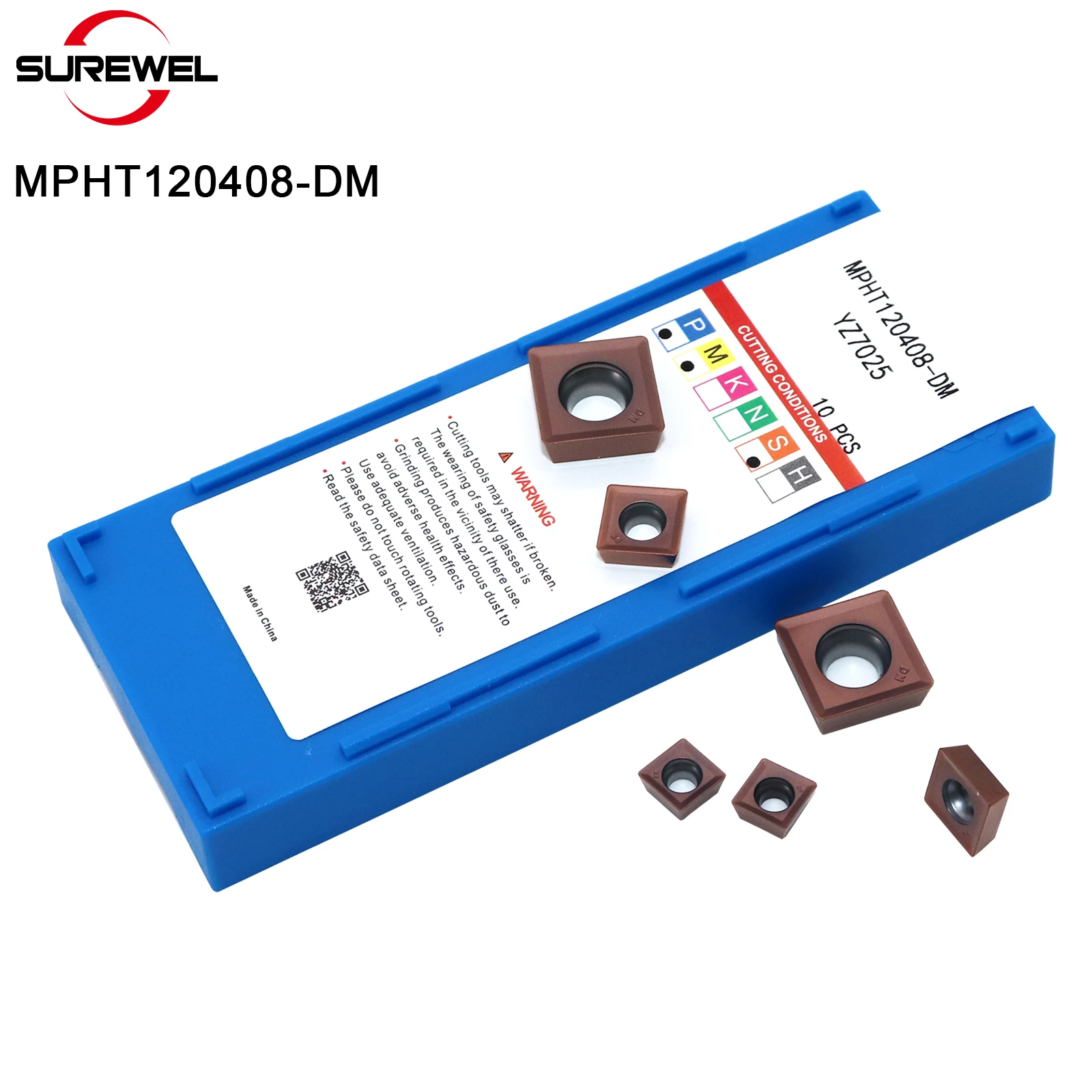 SUREWEL إدخالات الكربيد MPHT060304-DM MPHT080305-DM MPHT120408-DM أداة التفريز CNC ذات الشفرة الثلاثية الجوانب