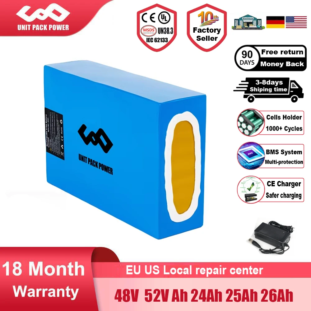 

Водонепроницаемая литиевая батарея для электровелосипеда в США 48 В 52 В 60 В 72 В 20 Ач 25 Ач 40 Ач для электрического велосипеда 250 Вт 350 Вт 500 Вт 750 Вт 1000 Вт