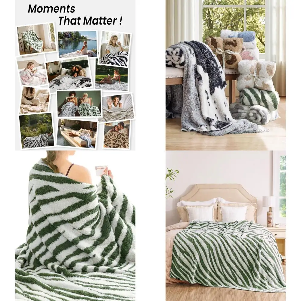 بطانية رمي بطبعة حمار وحشي فائقة النعومة، قطيفة مريحة للأريكة أو السرير، نمط غربي خفيف الوزن، مقاس 60 × 80 أخضر للنساء والمراهقين