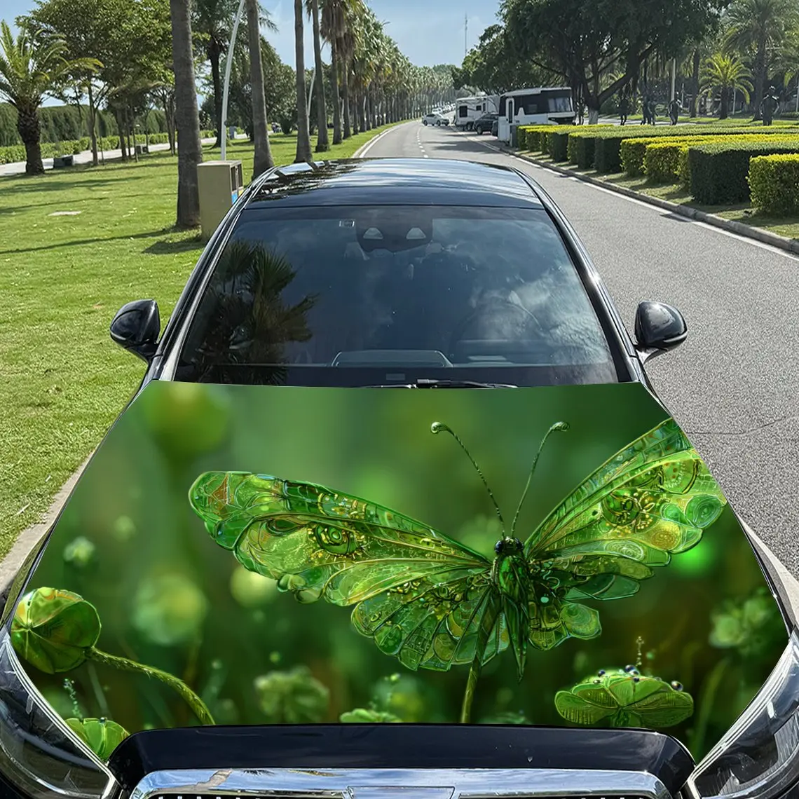 

Fresh Green-scened Steampunk Butterfly Pattern Car Hood stickers , PVC Material Multifunctional Car Hood Stickers, Scratch-Resis