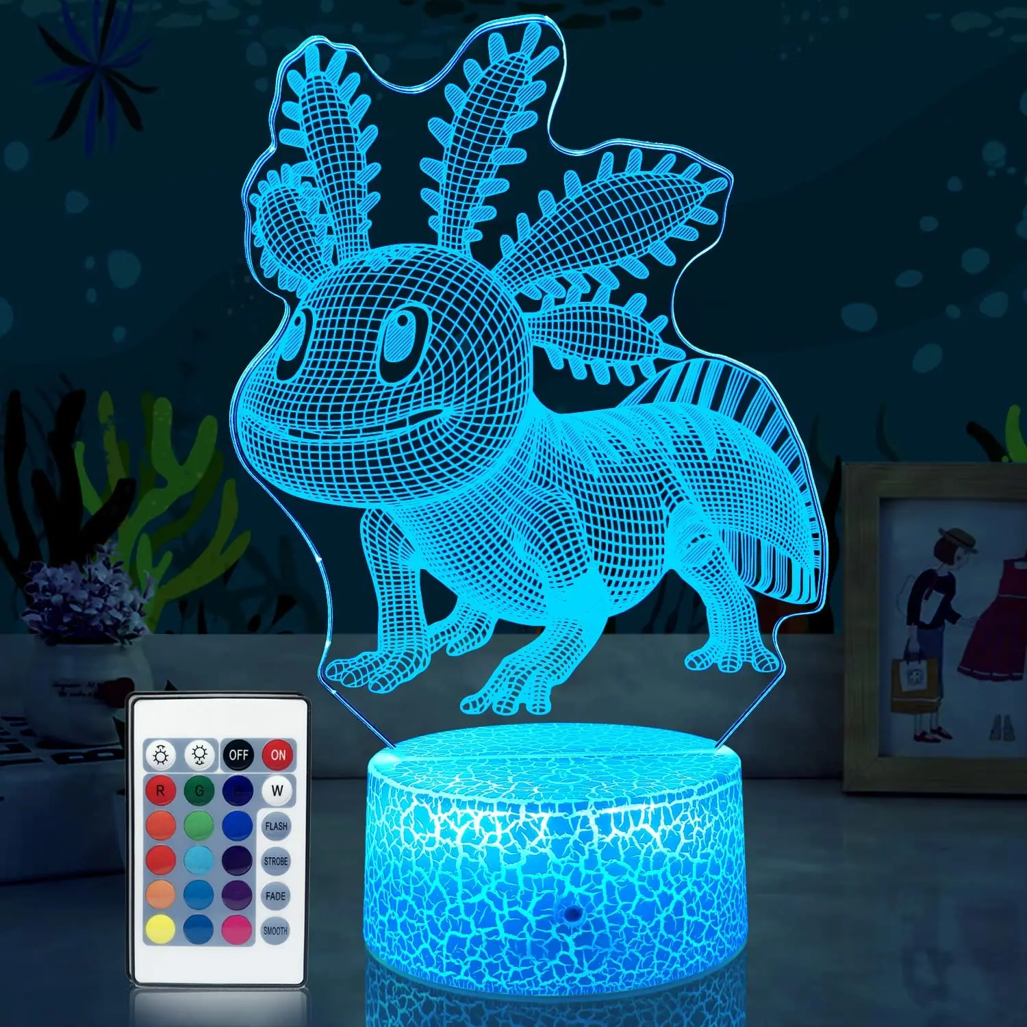 Axolotl Night Light Mexican Salamander Fish 3D Illusion Axolotl Gifts Lamp 16 Colors Changing Kids Bedroom Table Decor Lamp