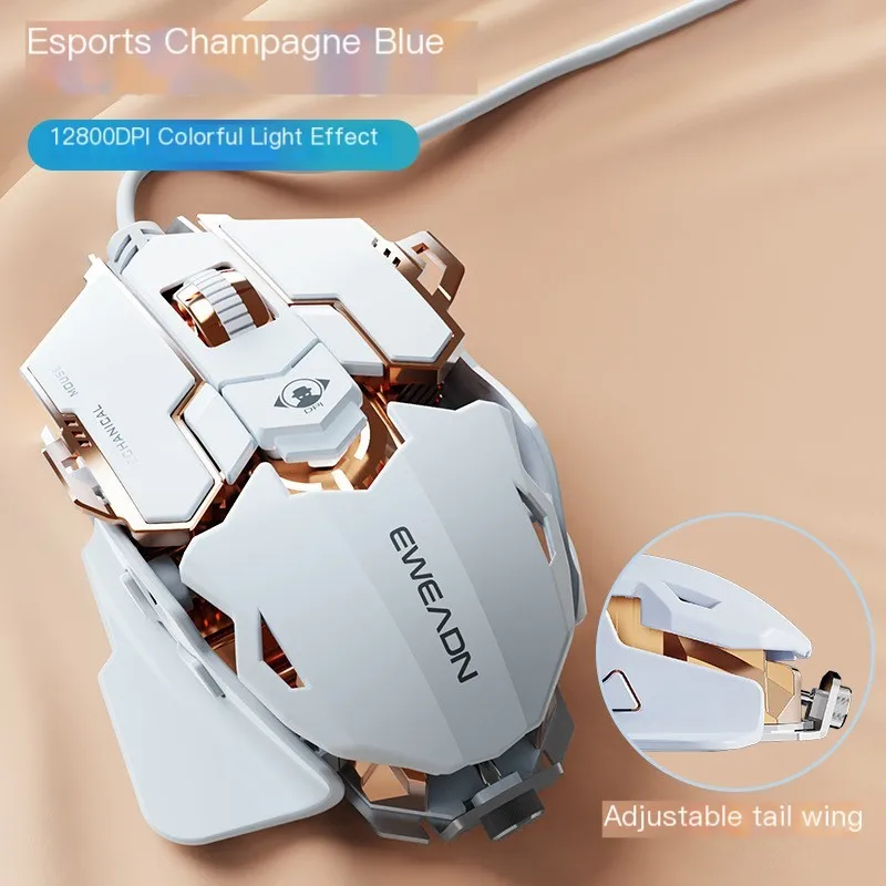 Mechanical Esports Wired Mouse Metal Macro Programming Gaming Mouse 12800 DPI 9D Mute Mause for Desktop Computer Laptop