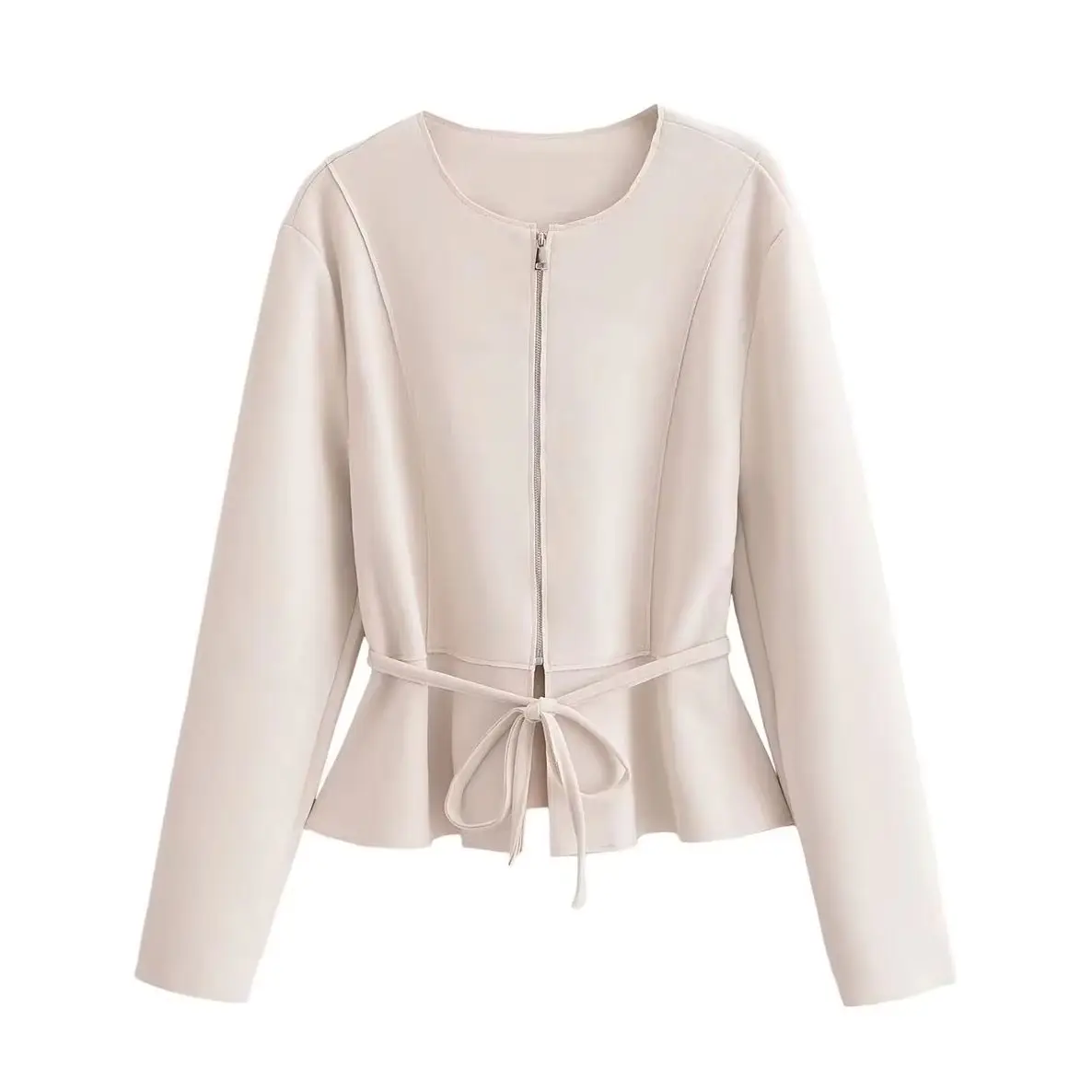 

KONDALA 2024 Women Autumn Winter Deerskin Cashmere Casual Solid Jackets Zipper Pleated Lace-up Coat Fashion Women Vintage Jacket