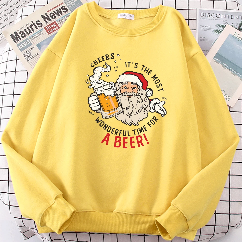 

Merry Christmas Santa Claus Drinking Beer Prints Woman Sweatshirt Casual Loose Sportswear Y2K Hip Hop Pullovers Fleece Clothing