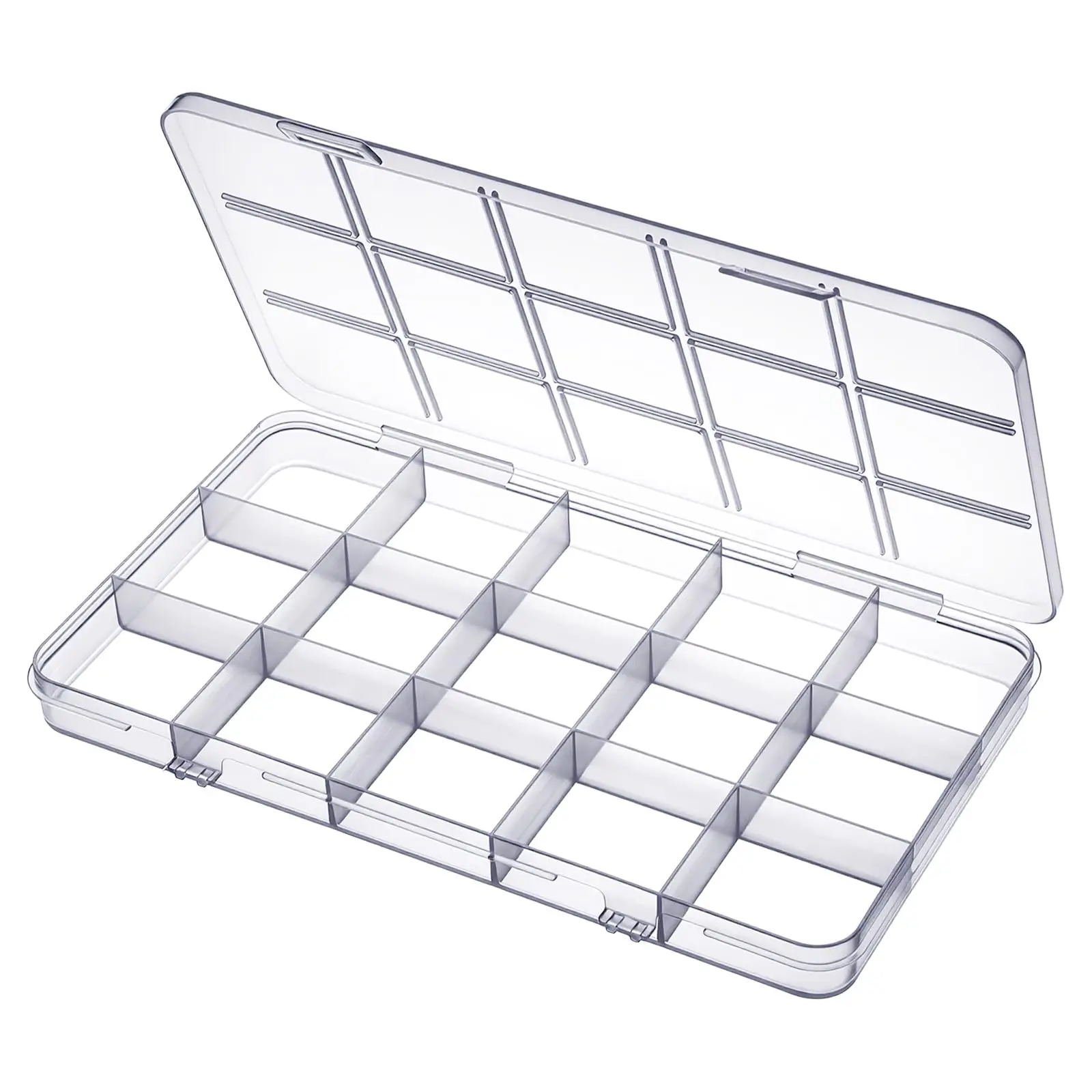 15-Grid Bead Organizer Box, Clear Plastic Storage Containers for Beads, Jewelry, Nail Art, Buttons, Diamond Painting 2/5/10 Pack