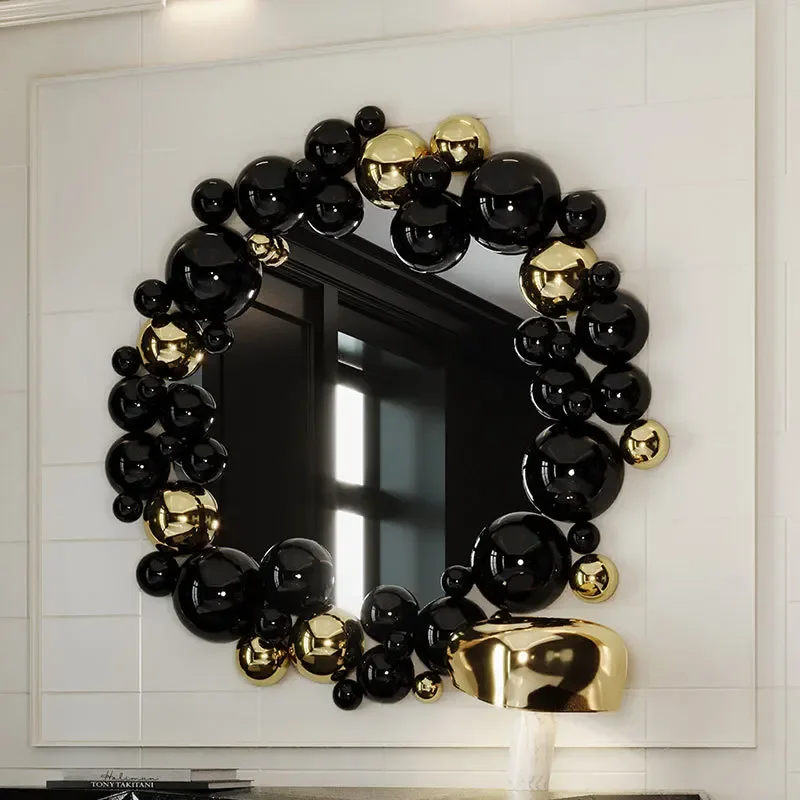 Light luxury creative stainless steel bubble decorative mirror, high-end designer villa large flat corridor hanging wall 2
