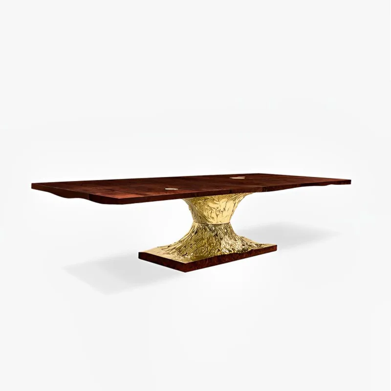 Italian light luxury pure copper dining table modern villa large apartment rectangular art table