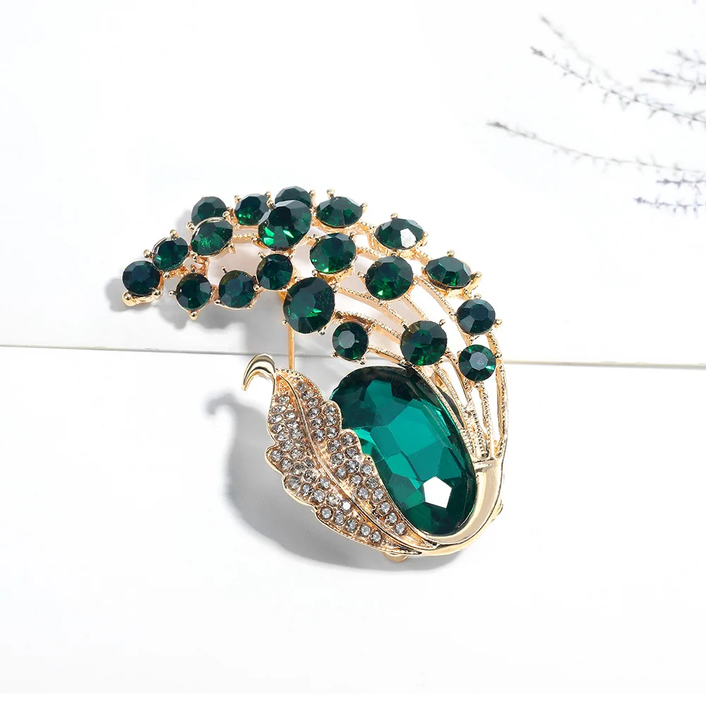 SISSLIA Vintage Green Rhinestone Brooches Pins Suit Clothing Accessories For Women Jewelry