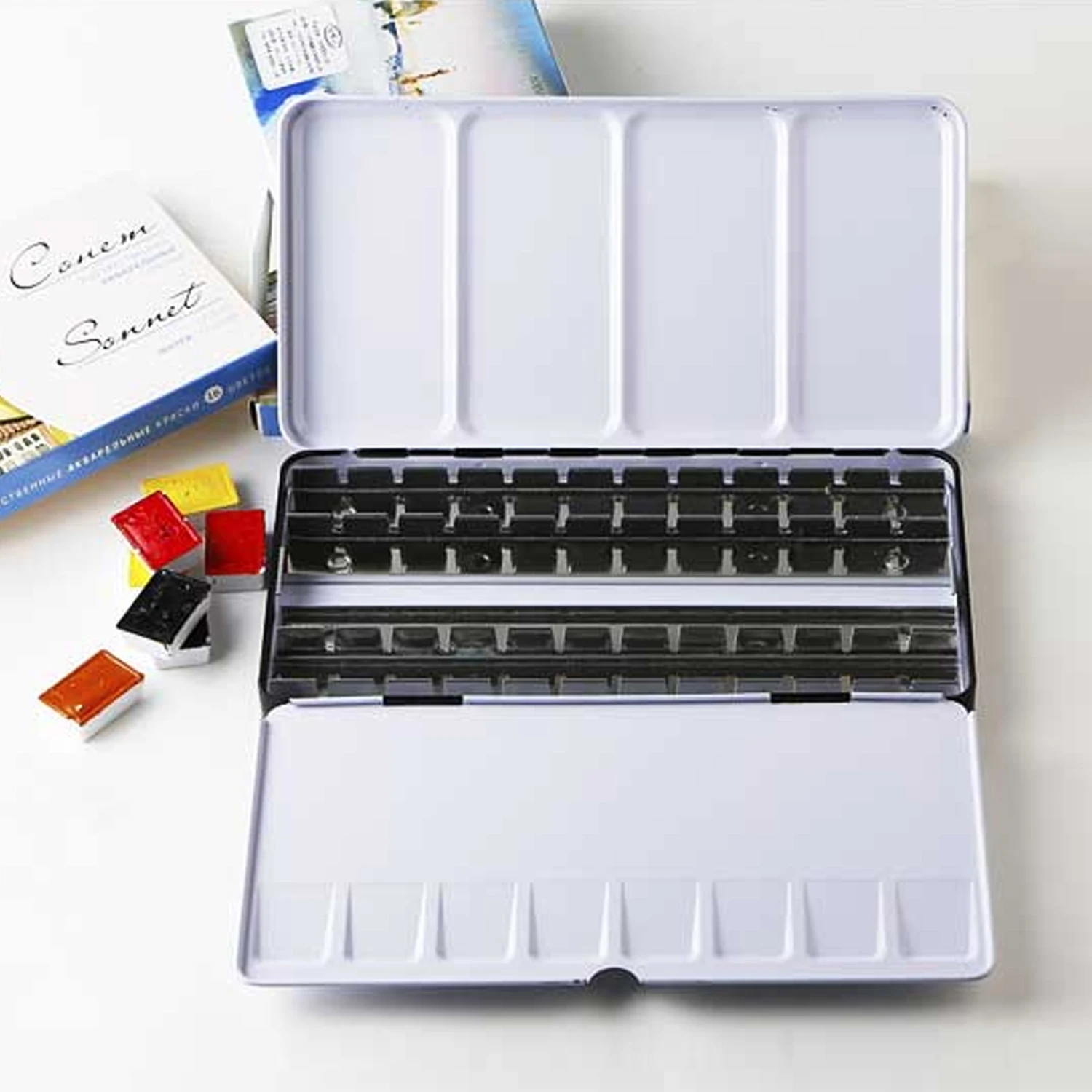 Empty Watercolor Tins Pans Palette Paint Case Box Set for 48 Colors Half Pans for Artist Student Beginners Professionals