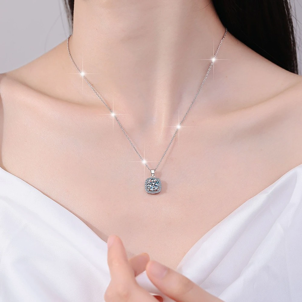S925 Sterling Silver D Color Moissanite Necklace For Women Princess Square Moissanite Pendant Necklaces Wholesale Jewelry Gift
