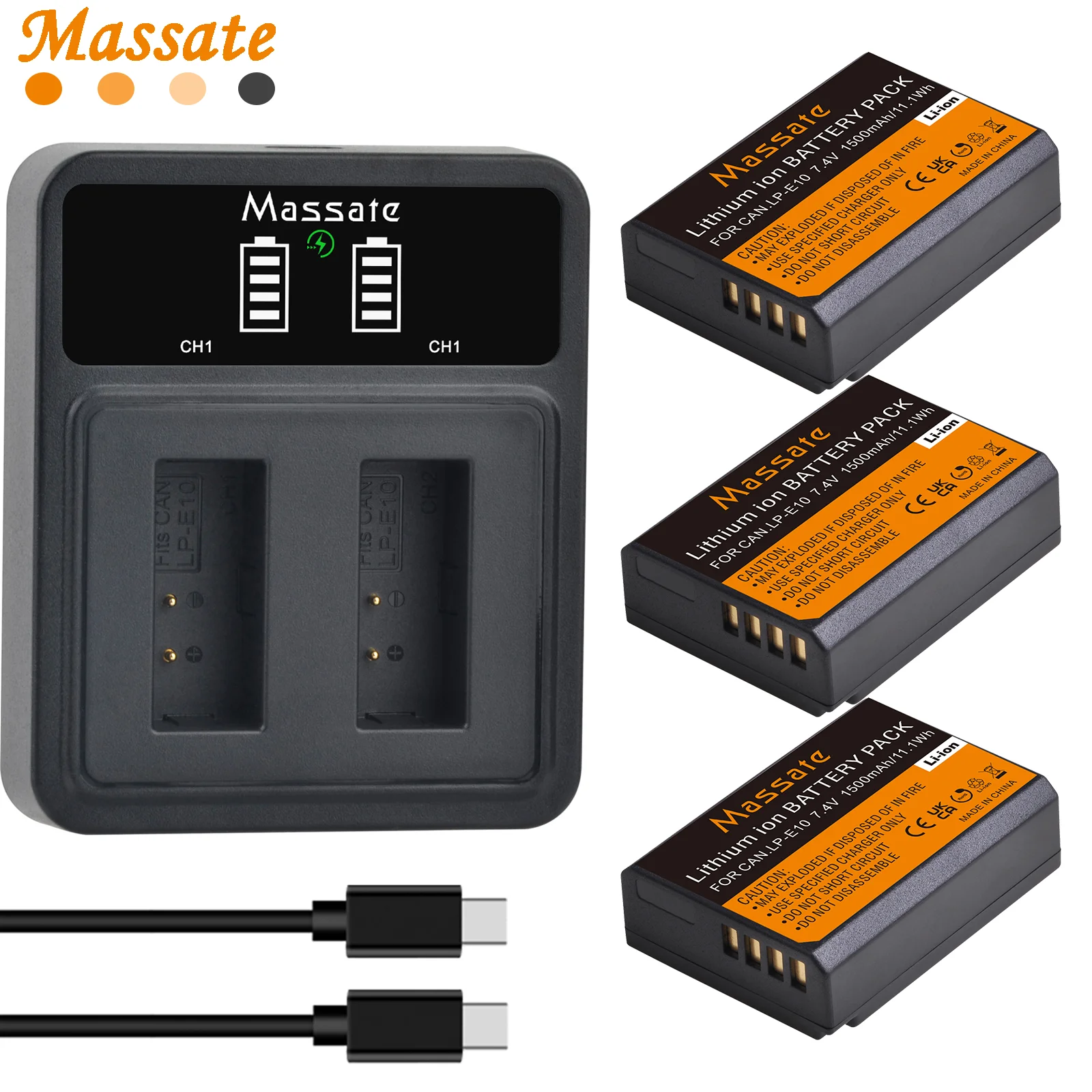 

Massate 1500mAh LP-E10 LPE10 LP E10 Battery +Dual USB Charger for Canon EOS Rebel T3 T5 T6 X50 X70 1100D 1300D 1200D 2000D 3000D