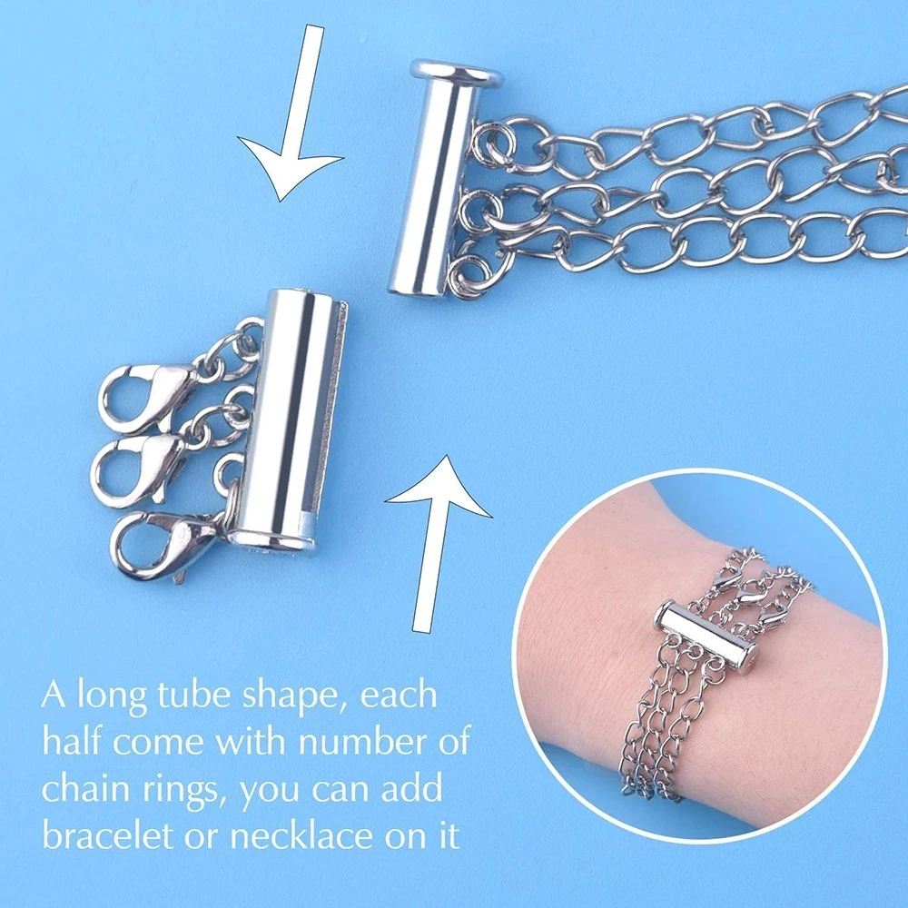 2pcs Multi Strand Necklace Layer Lobster Clasp Slide Magnet Tube Connector Locks Magnetic Separator  for Bracelet Jewelry Making