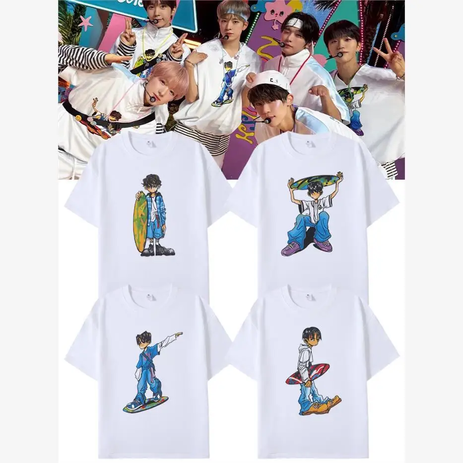 NCT WISH Cartoon Print Short Sleeve T-Shirt Pure Cotton Base Shirt Unisex Support Half Sleeve Top Citywalk Standard Fit