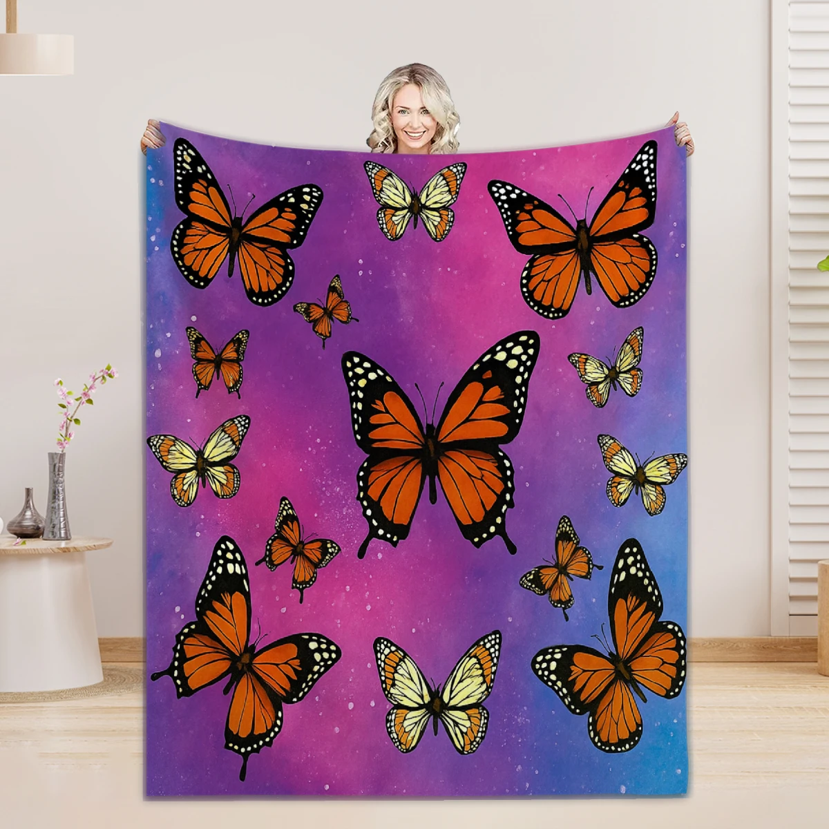 

Purple Blanket Beautiful Butterfly Print Blanket Flannel Warm Cozy Blanket Home Travel Birthday Gift Girl Chair Sofa Room Decor
