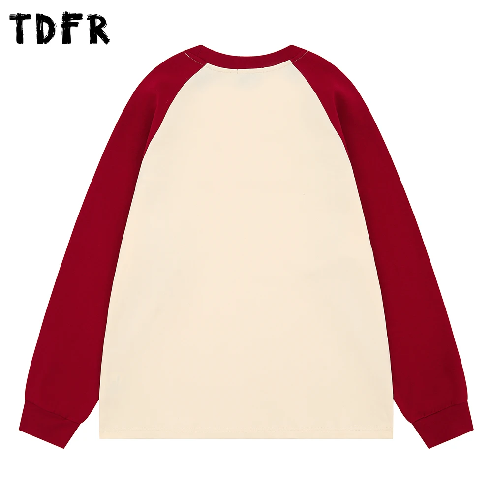 Letter Embroidery Raglan Sleeve T-shirt Mens Spliced Autumn Retro Casual Crew Neck Long Sleeve Cotton Tee Man