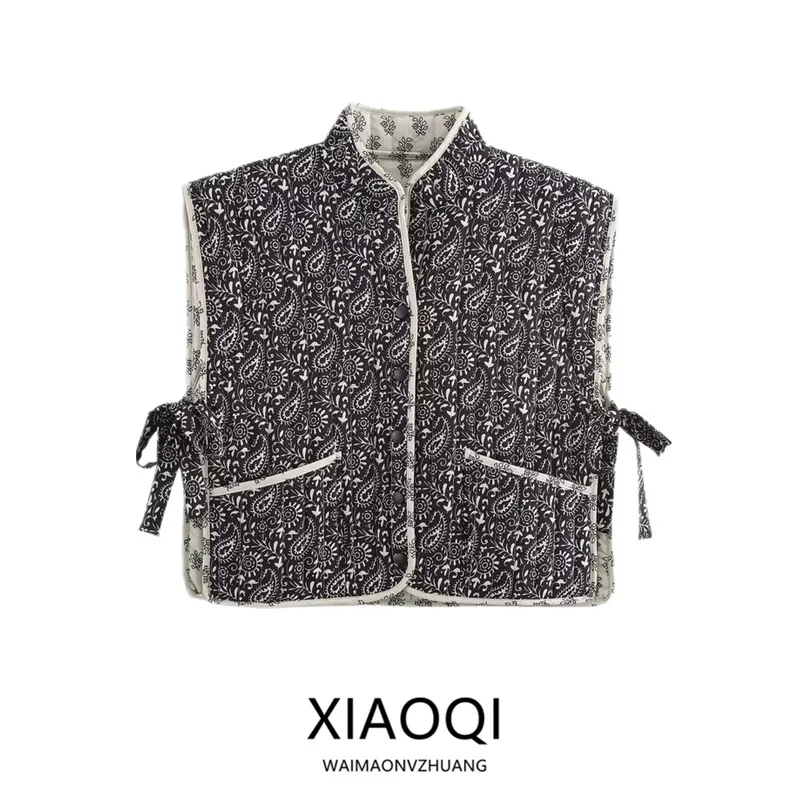 

2025 Autumn New Women's Cotton Vest Printed on Both Sides Simple Design Versatile Cotton Jaet Bal Design Floral Pattern