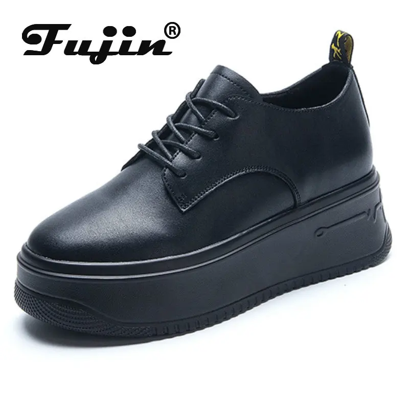 

Fujin 7.8cm Genuine Leather Platform Wedge Fashion Chunky Sneakers Spring Autumn Women Casual Vulcanize Moccasins Females Shoes