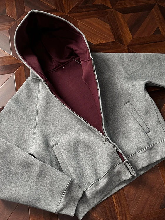 

American Sle ort Hoodie Jaet Men's Spring Autumn Couple Design Boxy Version Red Inner Cardigan Coat Polyester Fiber