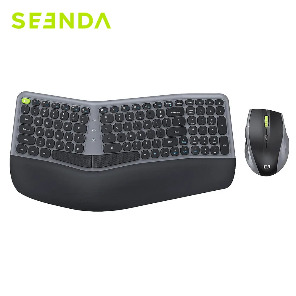 SEENDA Ergonomic Wireless Keyboard and Mouse 2.4G USB Ergo Split Keyboard with Wrist Rest 3-Level Optical Mouse for Windows Mac